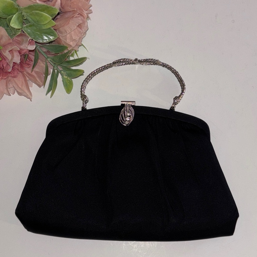 VTG Evening Bag Vintage Black EveningBag Bow Handle MCM HL USA Black Handbag